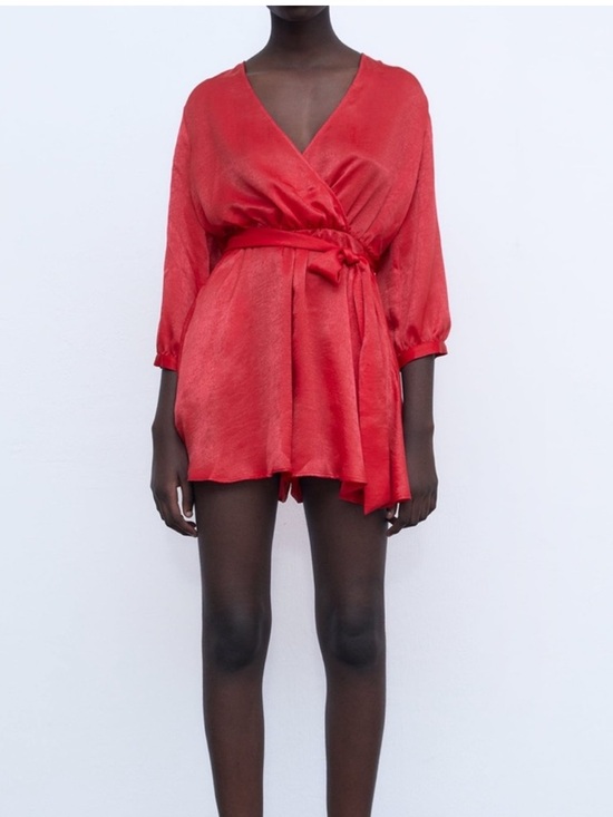 Zara Pants - Zara Vibrant Red Satin Romper